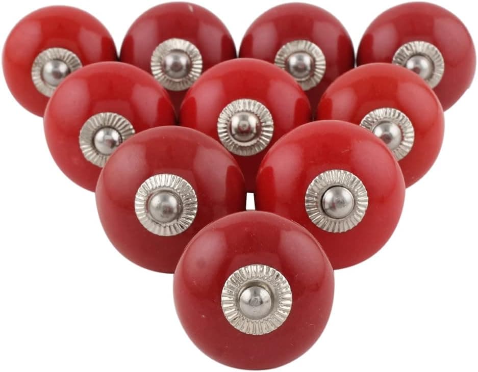 Indian Shelf Pack of 15 Red Cabinet Knobs- Ceramic Dresser Knobs- Round Drawer Knobs- Kitchen Cabinet Knobs- Drawer Pulls- Pull Knob - Decorative Door Knob