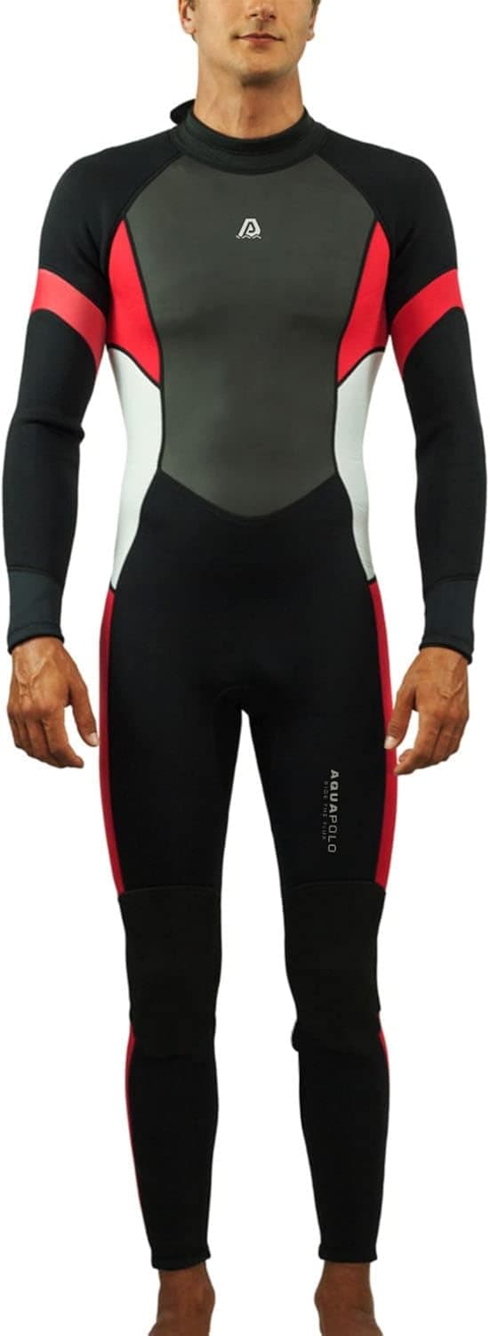 Wetsuits for Men by Aqua Polo | Fullbody 3/2 Neoprene Wetsuit with Shark Skin Chest Panel | Super Stretch Neck Cuffs Ankles