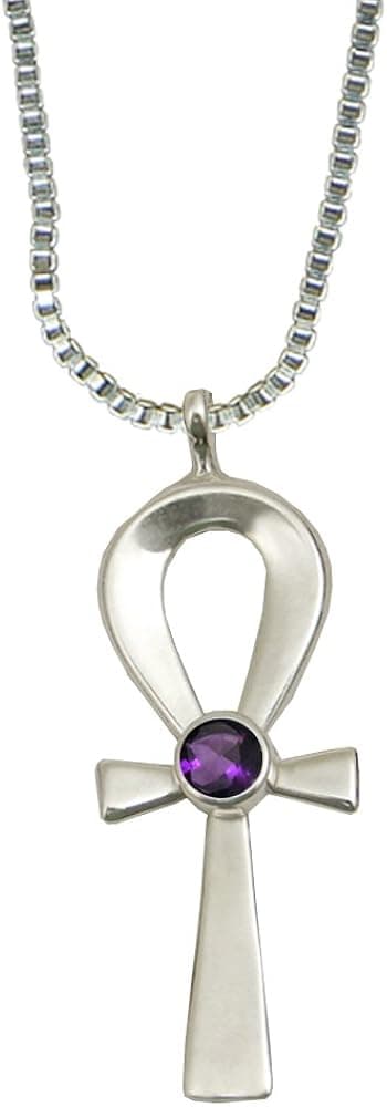 Beautiful Sterling Silver Ankh with Blue Topaz and Made in America Other Gemstones Available