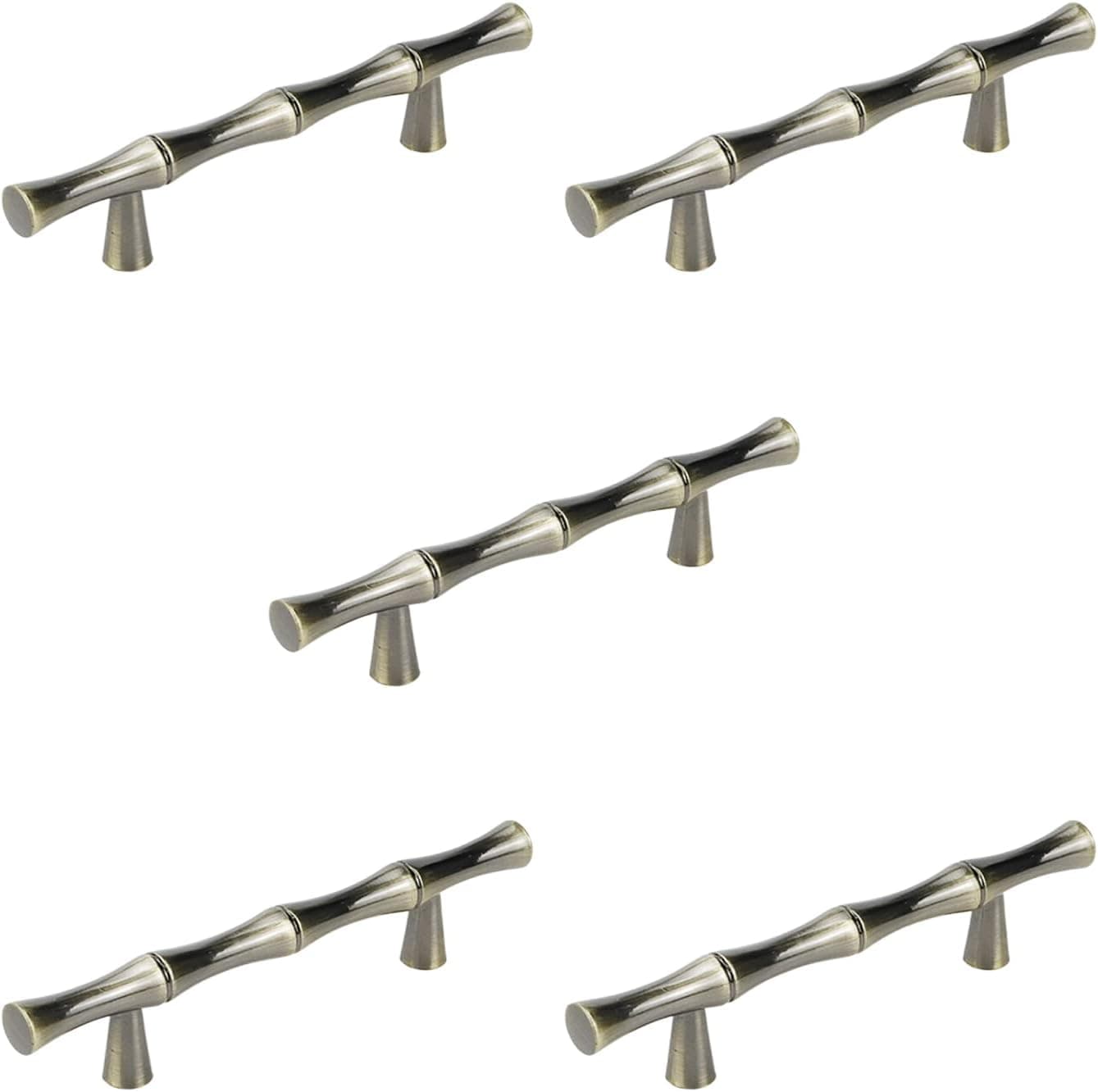 Meprotal 5pcs Bamboo Shape Zinc Alloy Cabinet Handles Brushed Bronze Cabinet Dresser Drawer Cupboard Closet Door Knobs Pulls, 76mm/3" Hole Center