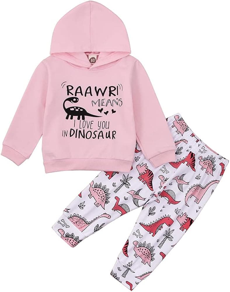 Toddler Baby Girls Clothing Sets Little Dinosaur Printed Long Sleeve Tops and Pants 2pcs Fall Winter Outfits