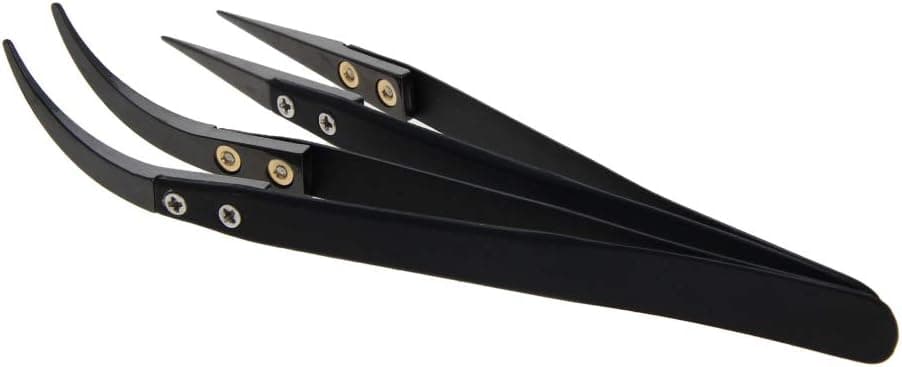 Utoolmart Precision Ceramic Tweezers Non-Conductive Heat Resistant Anti-Static Curved/Straight Pointed Tweezers Black for Pinching Coils While Firing, 1 set