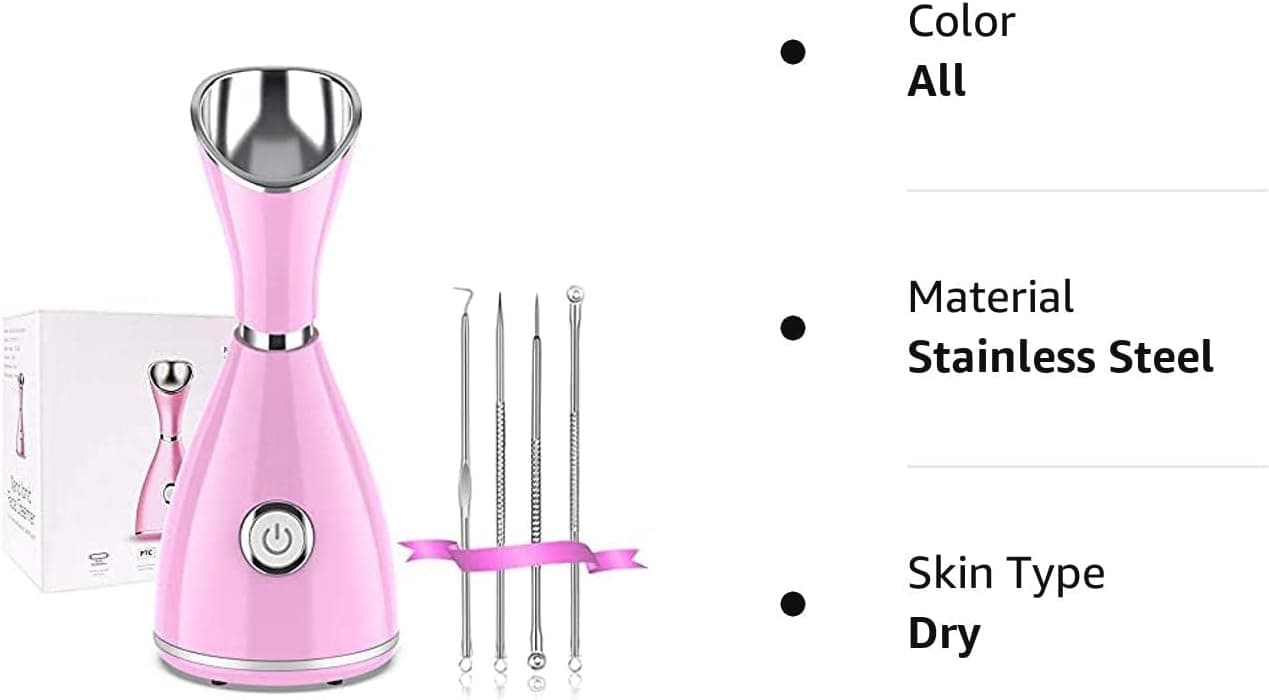 LOVONEE Facial Steamer-Face Steamer for Facial Deep Cleaning Home Facial Spa Warm Mist Humidifier Atomizer Sauna Sinuses Unclogs Pores with Blackhead Stainless Steel Kit and Hair Band (Pink)