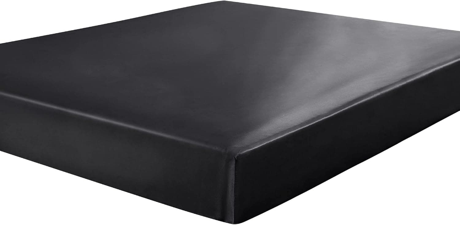 uxcell Full Fitted Sheet Only - Satin Silky Mattress Protector, 12" Deep Pocket Bed Mattress Cover - Soft and Breathable Satin Black Fitted Bed Sheets,74"x54"