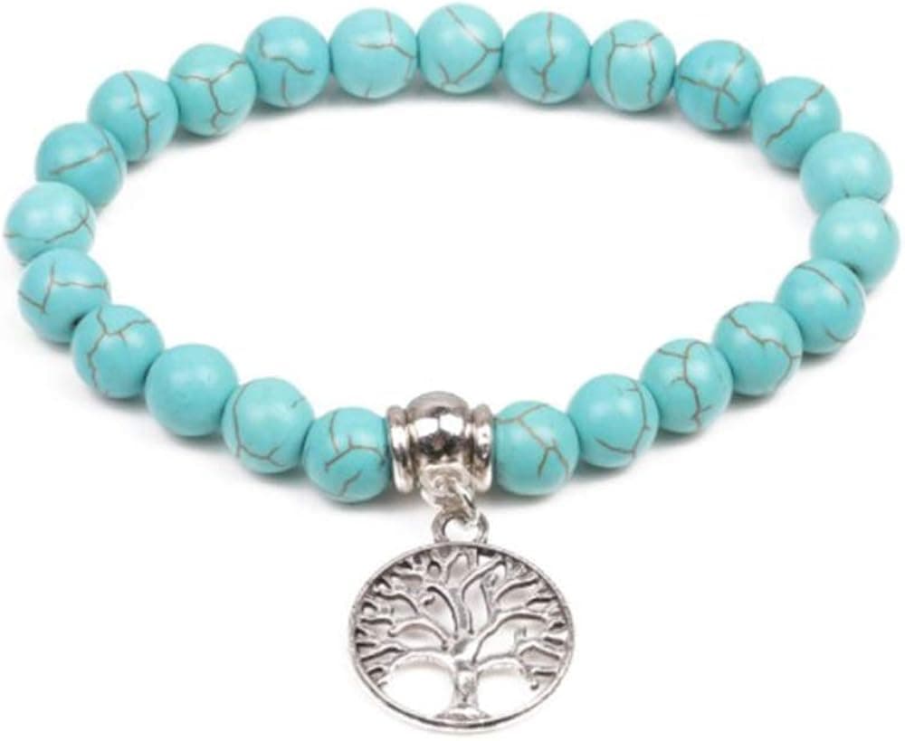 SBI Jewelry Vintage Turquoise Bracelets for Women Men Couple Beaded Stretch Bracelet Gift for Birthday
