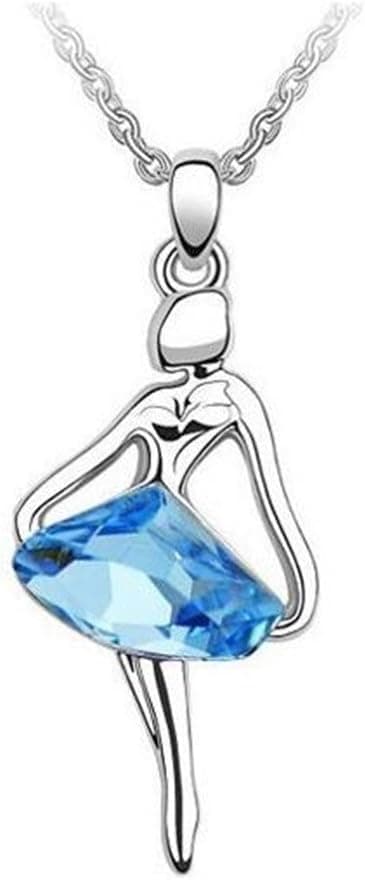Blue Ballet Faux Crystal 925 Silver Sterling Plated Pendant Necklace JA5125