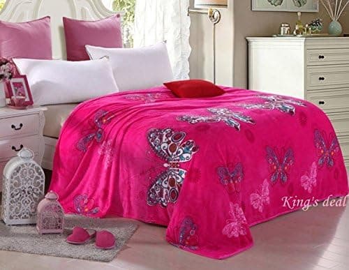 king's deal Tm Bed Blanket:91"x 79"(Queen) Super Soft Warm Air Conditioning Throw Blanket for Bedroom Living Rooms Sofa,oversized Travel Throw Cover(pink-butterfly)