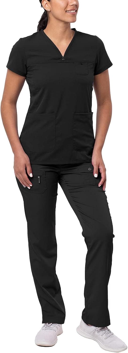 Adar Pro Everyday Expert Scrub Set for Women - Curved V-Neck Scrub Top & Tapered Drawstring Scrub Pants