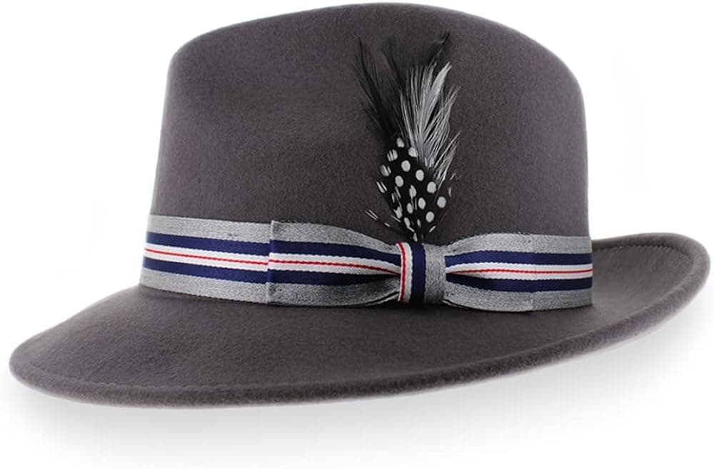 Belfry Crushable Dress Fedora Men's Vintage Style Hat 100% Pure Wool in Black Blue Grey Pecan Brown and Striped Bands