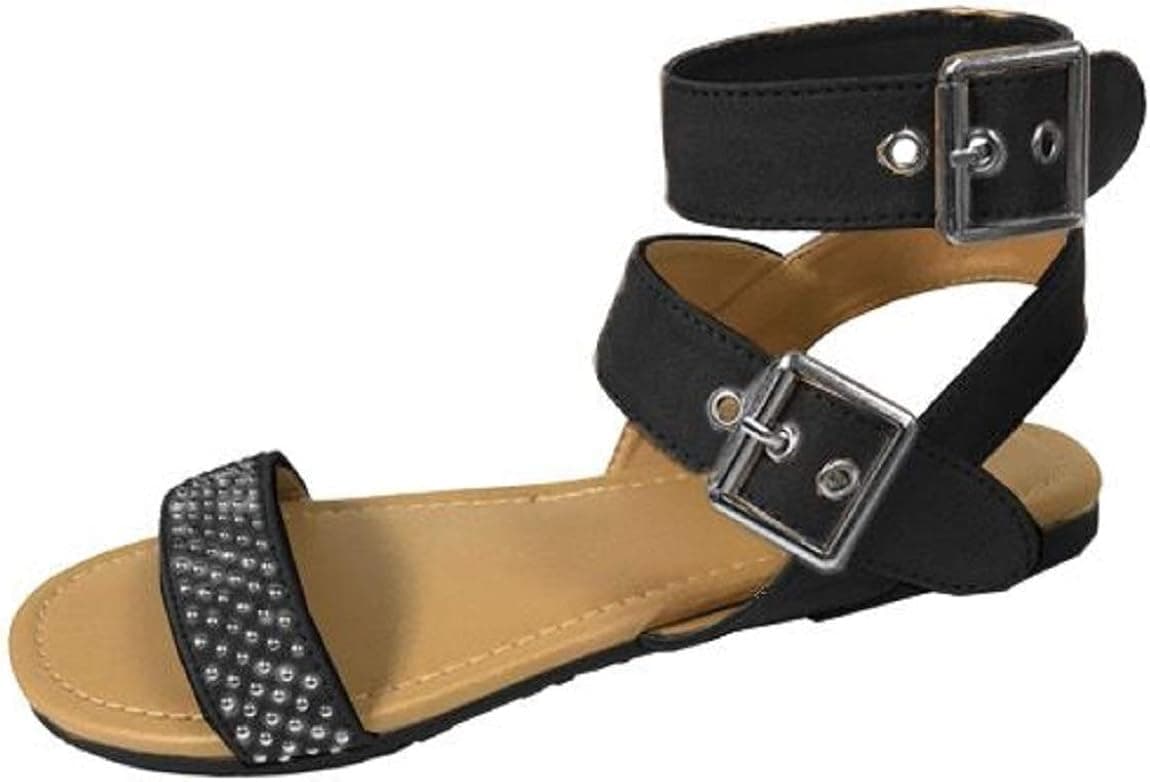 Shoes 18 Womens Multi Buckle Roman Gladiator Sandals Flats Shoes W/Studs & Rhinestones