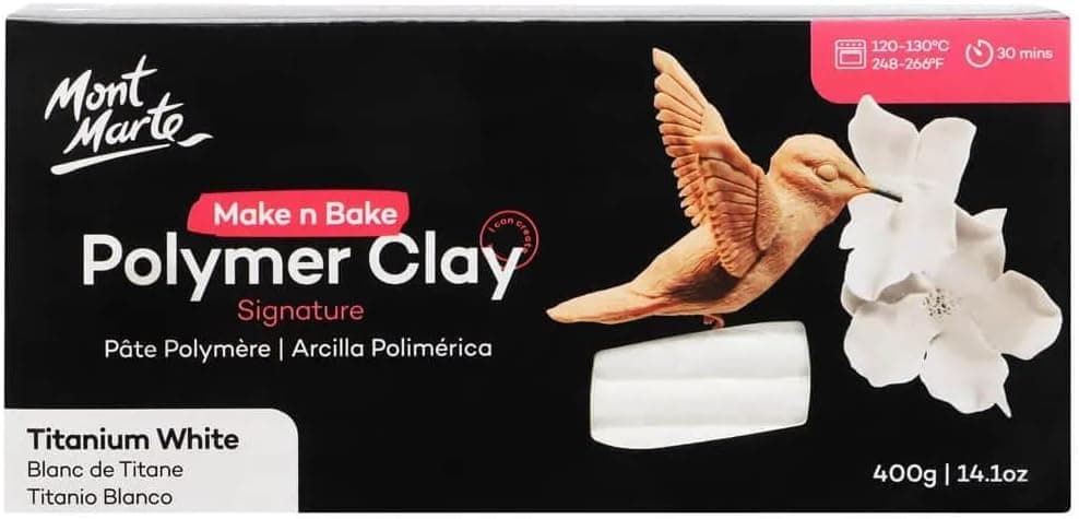 Mont Marte Make n Bake Polymer Clay Signature Titanium White 400g (14.1oz) Block, Bake in Oven, Soft and Smooth, Sculpting, Craft, DIY Décor, Jewelry