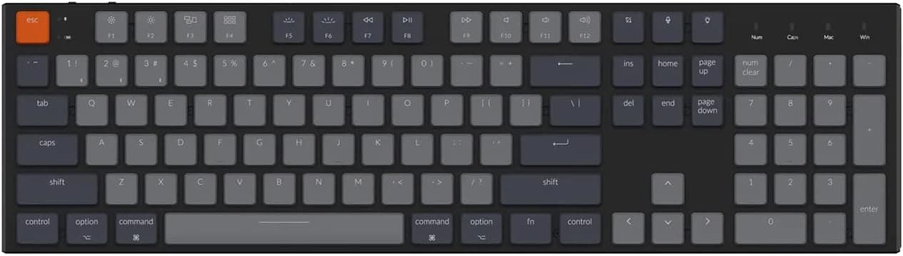 Keychron K5 Ultra-Slim Full Size Layout Wireless Bluetooth Gaming Mechanical Keyboard, 104 Keys White LED Backlight Wired Keyboard for Mac Windows, Low Profile Gateron Brown Switch