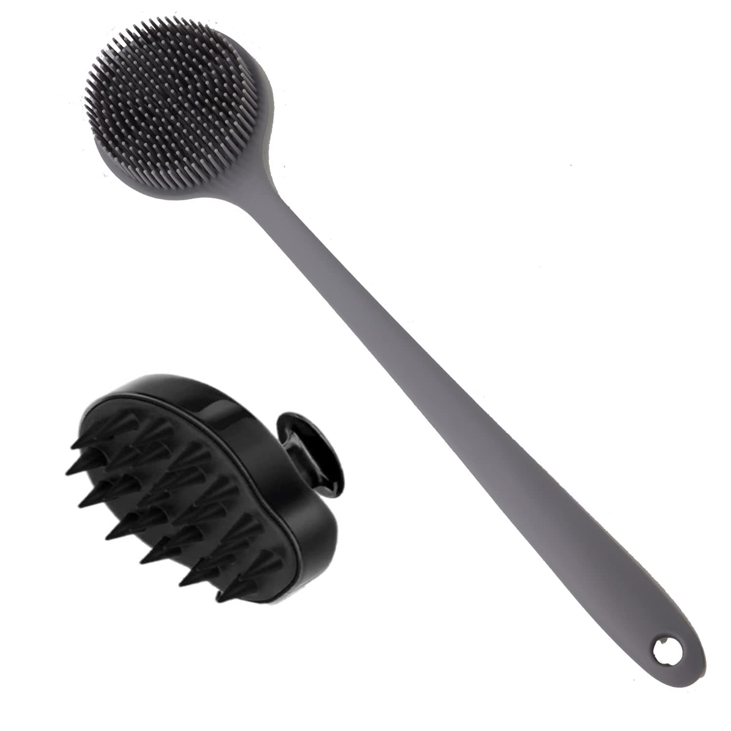 Cinlitek Silicone Body Scrubber & Scalp Massager, Long Handle Back Scrubber for Shower Brush,Exfoliating Body Scrubber, Shower Scrubber for Body Brush, Hair Dandruff Shampoo Brush for Men,Women&Kids