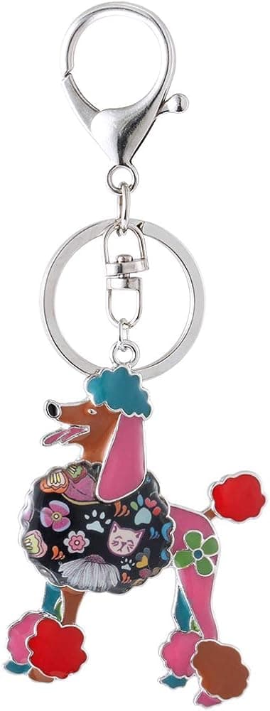 Marte&Joven Multicolor Poodle Keychains for Women Unique Enamel Dog Lover Keyrings
