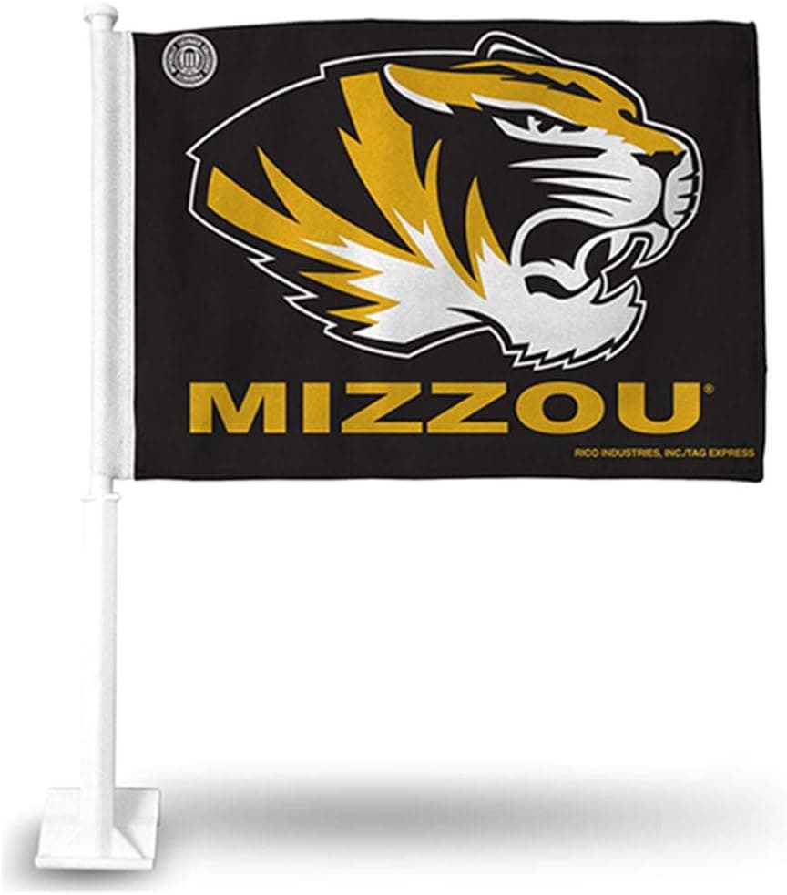 Rico Industries NCAA Missouri Tigers Car Flag with included Pole Team Color, 16 x 19.5-"