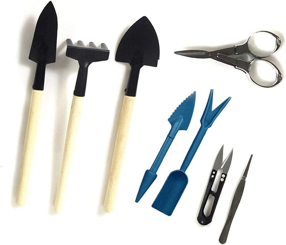 foxany Bonsai Kit 7 Pcs, Succulent Garden Set, Thread Fold Tweezers, Transplanting, Bonsai Black Set for Plants