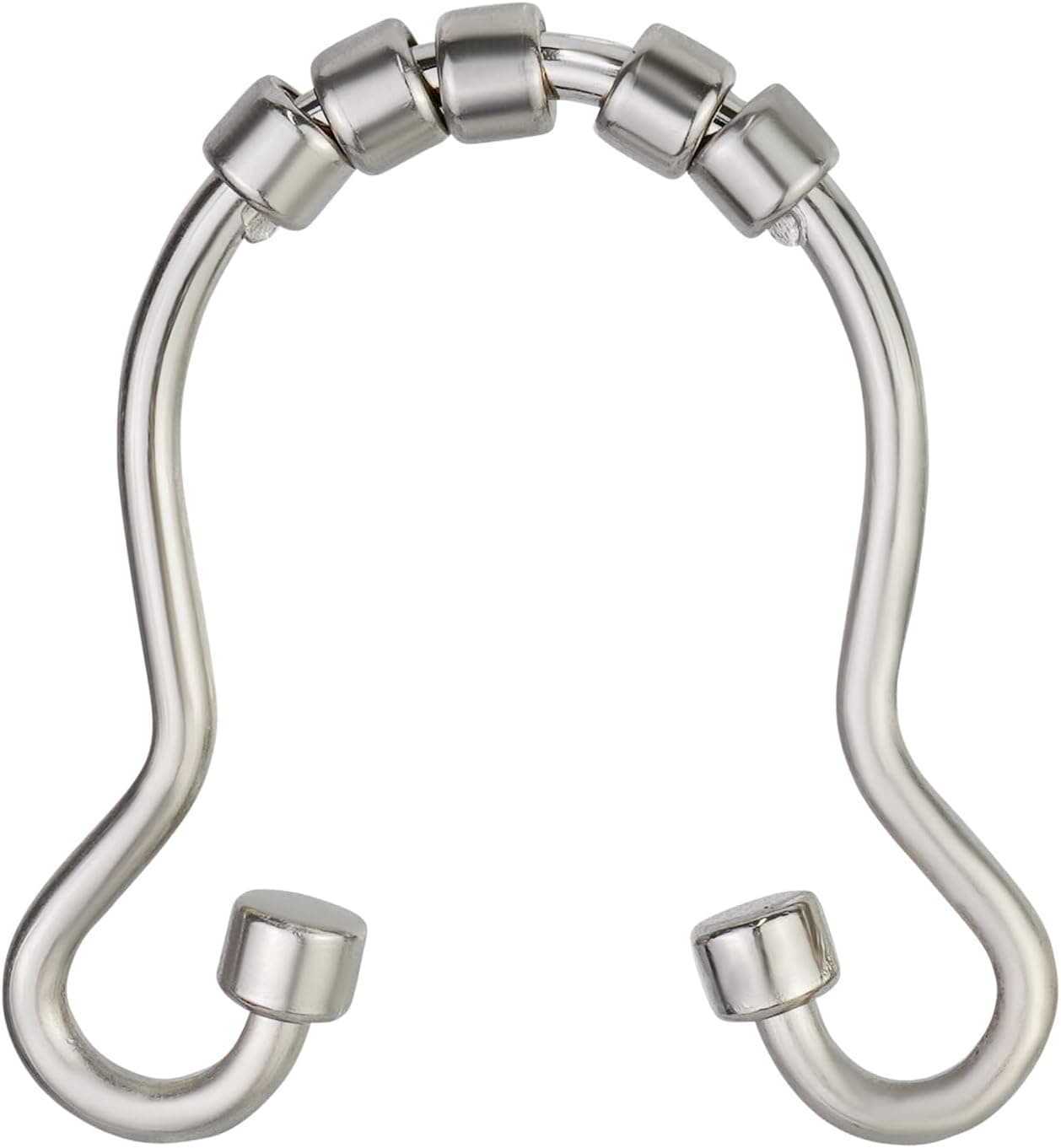 Splash Home Decorative Telos Duo Roller Shower Curtain Hooks, Rust-Resistant Aluminum Curtain Rings, for Bathroom Rods and Curtain, Set of 12 Hook - Satin Nickel, 7 x 2 x 2 inch