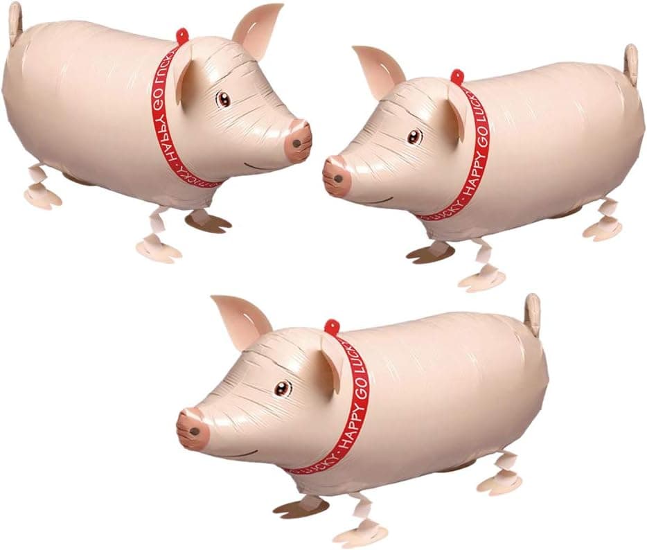 Soochat Pig Balloon Animal Walking Balloon Mylar Foil Balloon Birthday Wedding Party Decoration 3Pcs