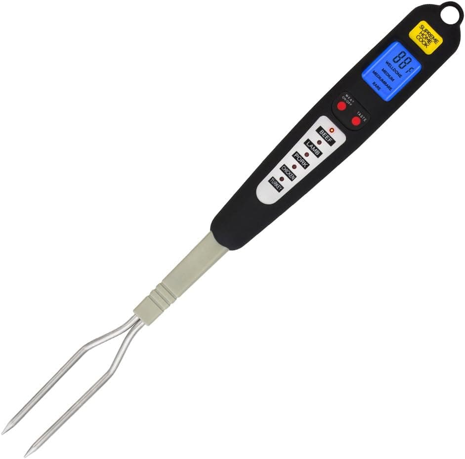 SKEMIX Digital BBQ Meat Thermometer Fork with Instant Read Probe Preset with Correct Cooking Temperatures