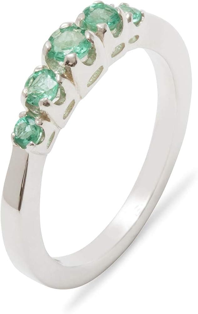 Solid 925 Sterling Silver Natural Emerald Womens band Ring - Sizes 4 to 12 Available