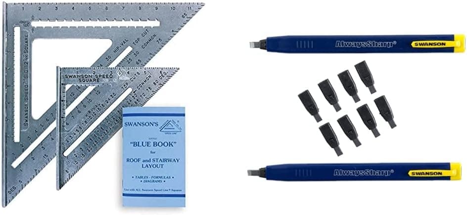 SWANSON Tool Co, Inc SW1201K Value Pack 7 inch Speed Square and Big 12 Speed Square & Swanson Tool Co CP216 AlwaysSharp Refillable Mechanical Carpenter Pencil