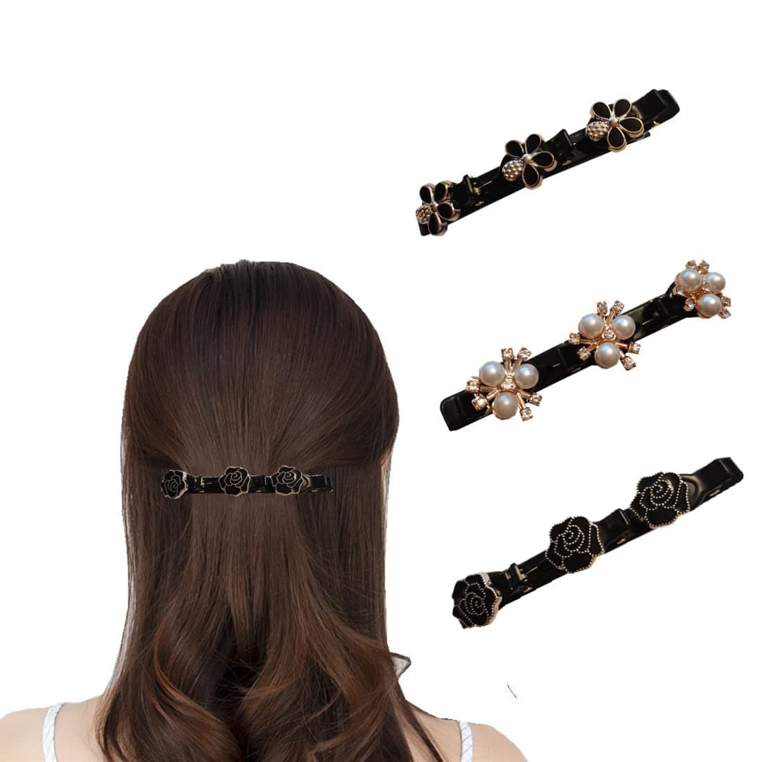 Satin Fabric Hair Bands,Hair Clip Double Layer Bangclip, Fixed Hair Knitting Artifact for Lazy People, Multi-Functional Hair Clip Headwear,Fixed Braided Hair Clip Flat Hair Clip Hair Curler Headwear (3-Piece Set)