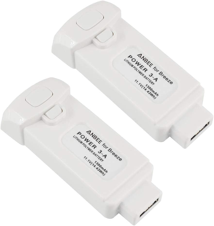 Anbee 1300mAh 11.1V High Capacity LiPo Battery for Yuneec Breeze Drone (2 Pieces)