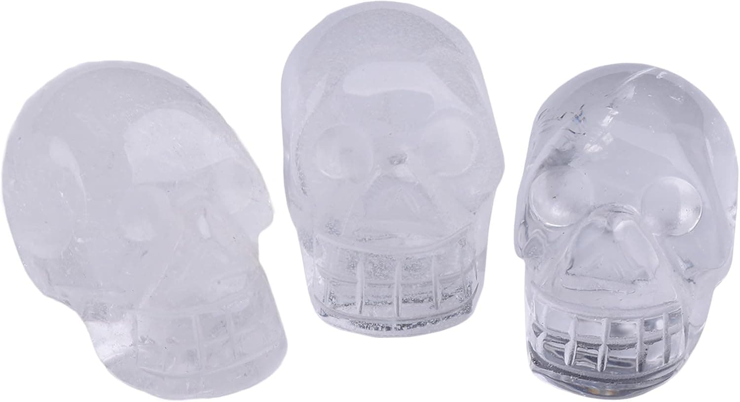 JIC Gem 3pc Healing Skull Clear Quartz Crystal Carving Skull Stone Pocket Statue Decor Energy Reiki Collectible Figurine 1.5" Home Decor