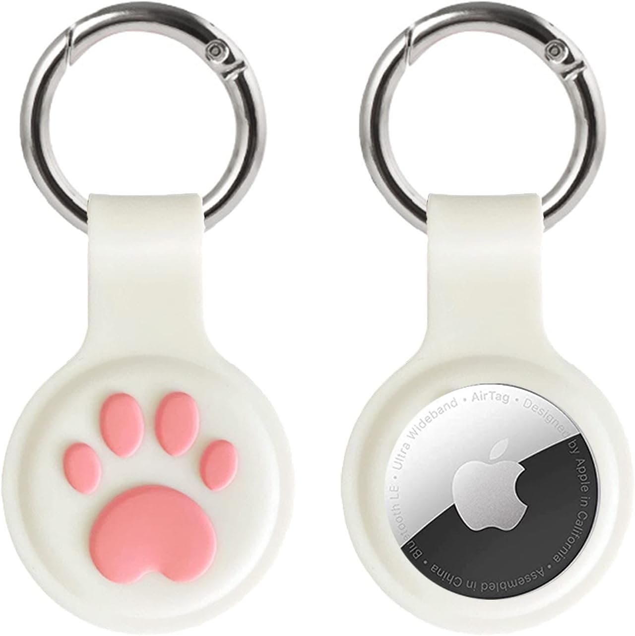 2 Pack Case for Apple Airtag Tracker, Air Tags Keychain for Pets, Airtag Key Ring for Dogs Collar Backpack Trunk, Items Finder AirTag Holder Case for Waterproof Anti-Lost Anti-Drop - Cat Paw 2 Pack