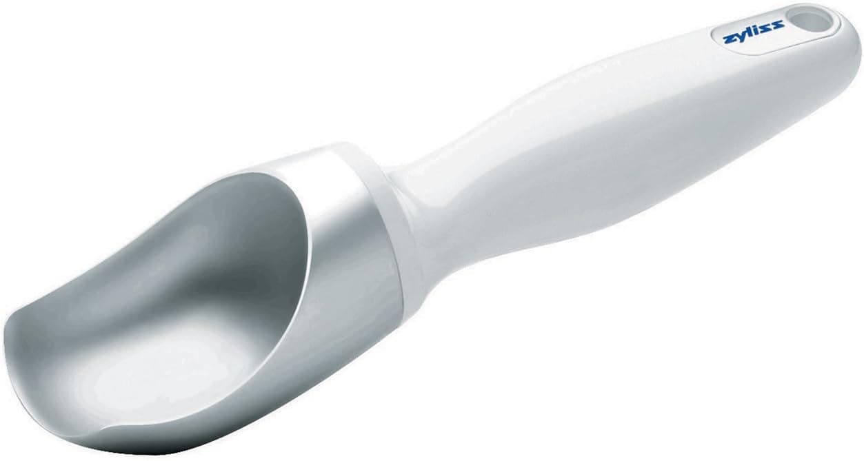 Zyliss Ice Cream Scoop - Weighted Metal Scooper with Ergonomic Plastic Handle, White