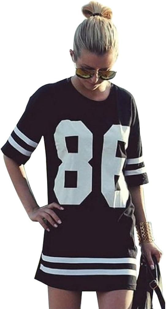 Ninimour- Women's Summer Oversized Baseball T Shirt Top Loose Dress, Black