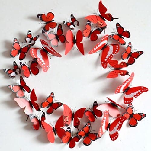 shot-in Sticker Art Design Decal Wall Stickers Home Decor Room Decoration 3D Butterfly (red) by Shot-in