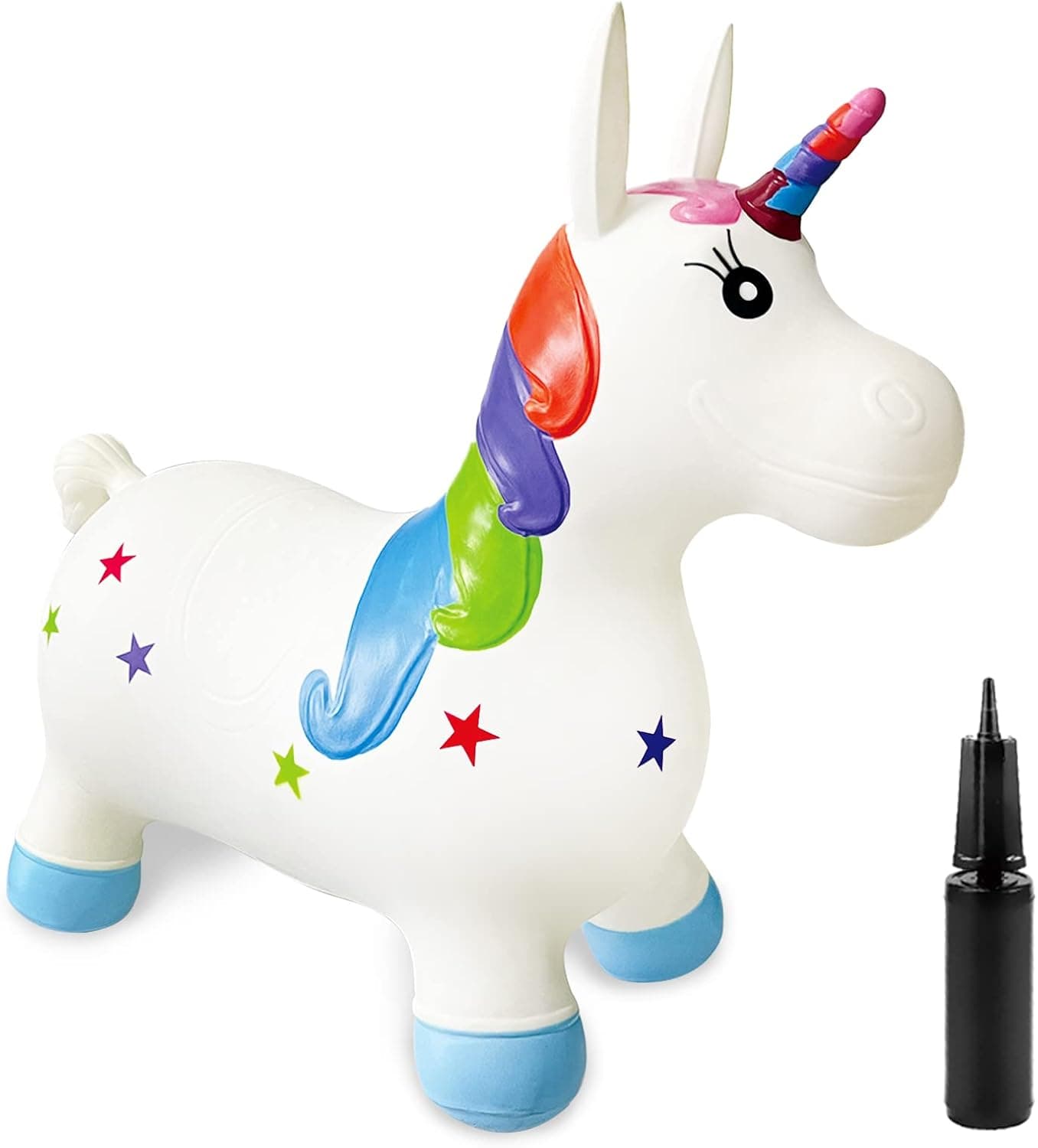 Bouncy Horse Hopper- Inflatable Jumping Horse, Inflatable Space Hopper with Hand Pump, Ride on Rubber Bouncing Animal Toys for Kids 2-12 Years (White)