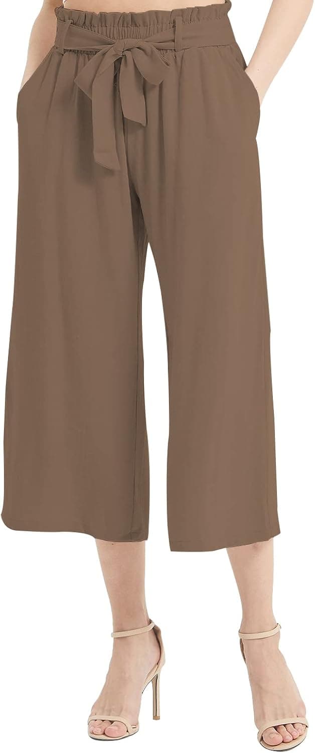 QBK Womens Linen Pants High Waisted Wide Leg Drawstring Casual Loose Trousers with Pockets