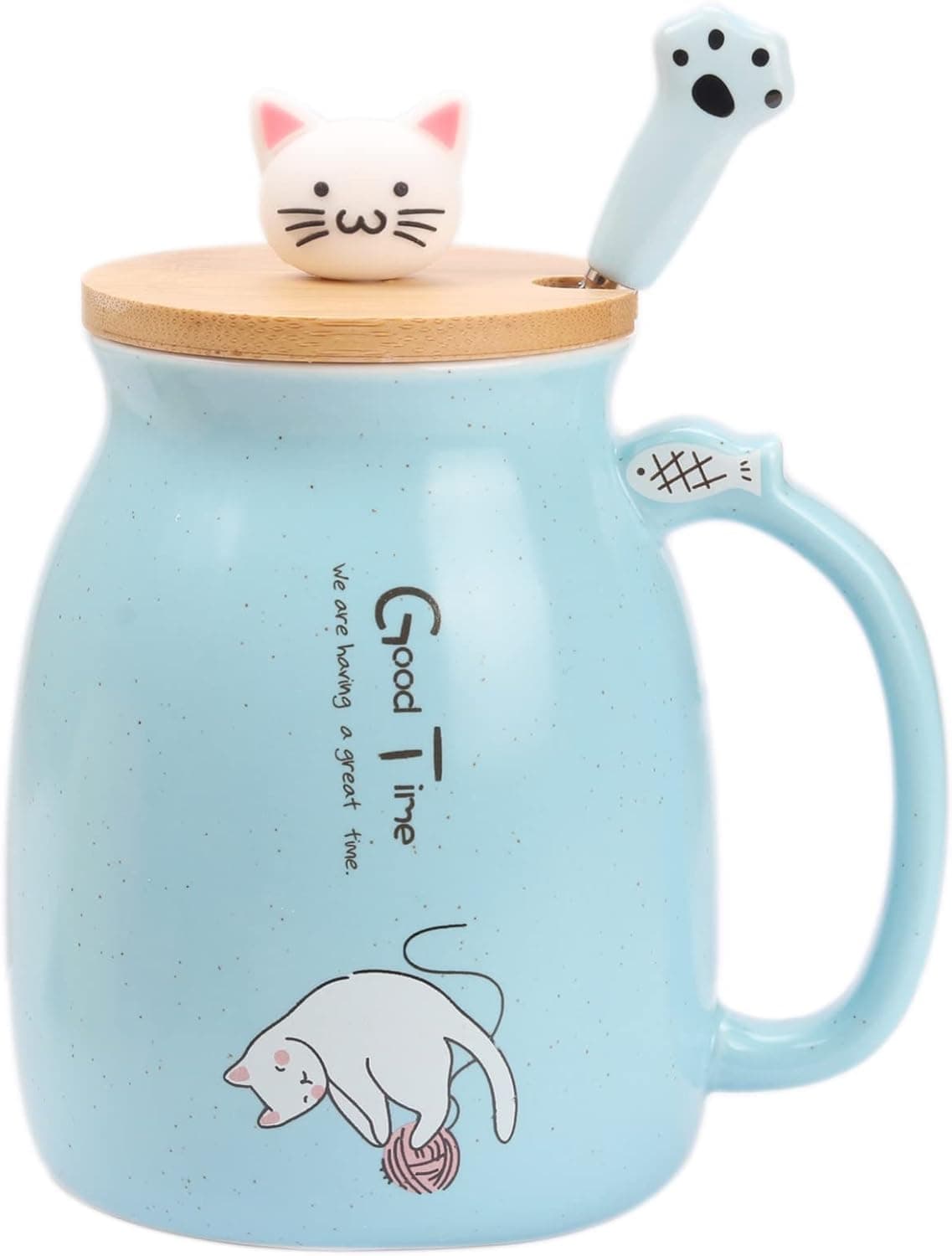 Cute Cat Mug Cute Cup Cat Mugs for Women Cat Gifts for Women Cat Lovers Cute Cat Coffee Mugs for Women Cat Lovers Girl Kids Cat Coffee Mugs Morning Cup with Lovely Kitty Lid and Cat Paw Spoon Blue