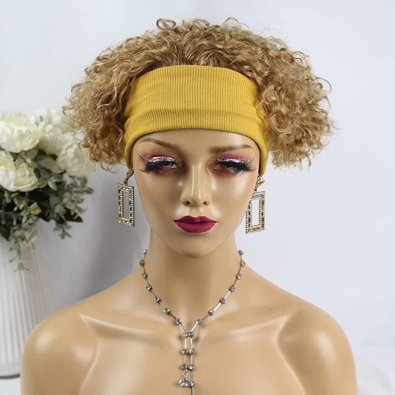 Short Curly Human Hair Wigs Pixie Wig Human Hair #27 Headband Wigs for Black Women 180% Density Headband Wigs Human Hair 6"