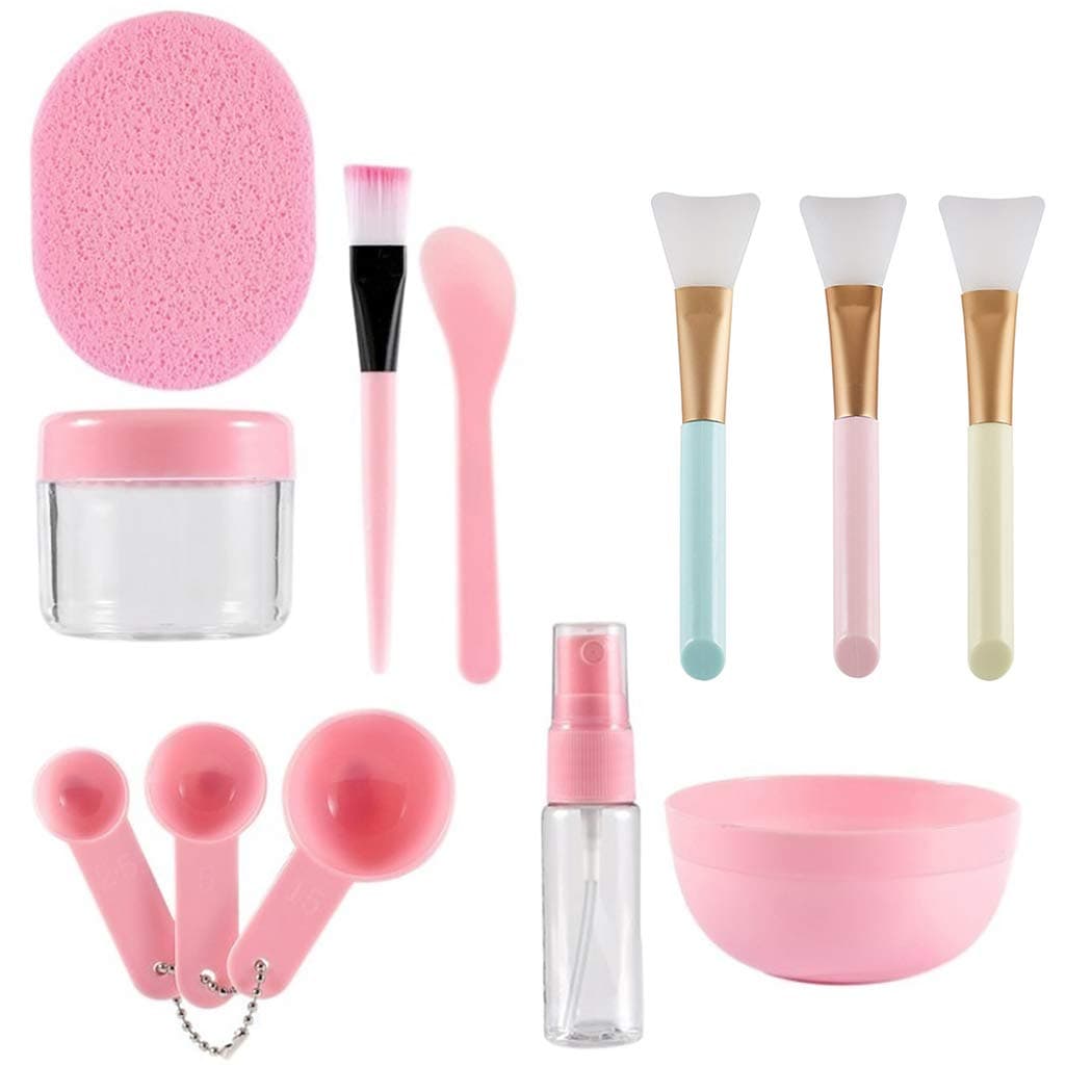 Face Mask Mixing Bowl Set, Coxeer 12Pcs DIY Facemask Mixing Tool Kit with Facial Mask Bowl Stick Spatula Silicone Face Mask Brush & Premium Soft Face Brushes,Pack of 12, pink