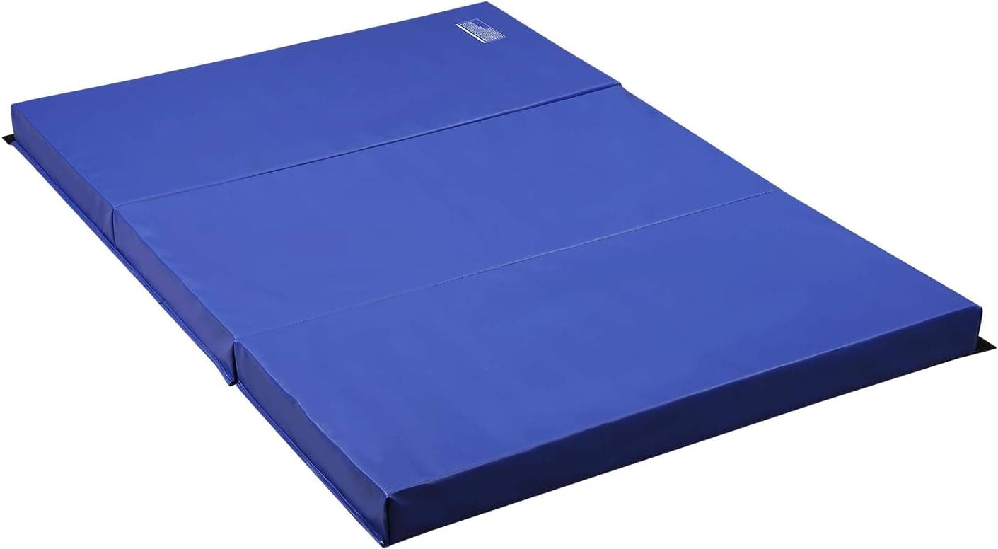 Leisurelife Super Thick Folding Gym Mat 4 inch with Carrying Handles for Kids, Blue Purple, PU PVC