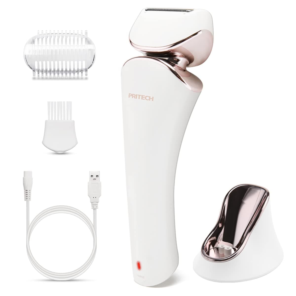 PRITECH Portable Lady's Razor Body Hair Removal for Legs, Arms, Underarms, Portable Cordless Women's Bikini Trimmer with Wet & Dry Shaver, USB Charge, LED Light