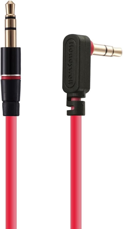 Honeywell A3 Series 4.2Feet (1.3M) 3.5mm Male to Male Audio Stereo AUX / Auxiliary Cable [d Plated] 90 Degree Right Angle Plug -- Works with iPhone, iPod, iPad, Android, Smartphones, Tablets and More Mobile- (Red) Backed up by Honeywell Limited Lifetime Warranty