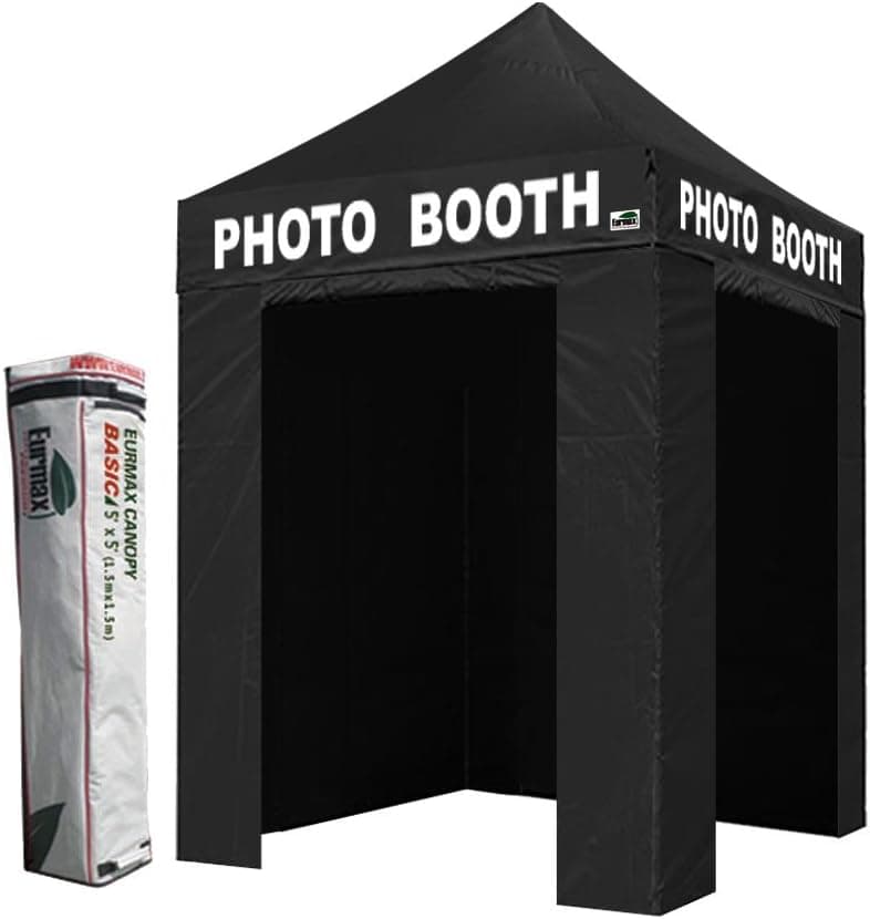 Eurmax White 5 X 5 Photo Booth Printed on 4 Valances Tent Ez Pop up Canopy Gazebo w/ Carry Bag