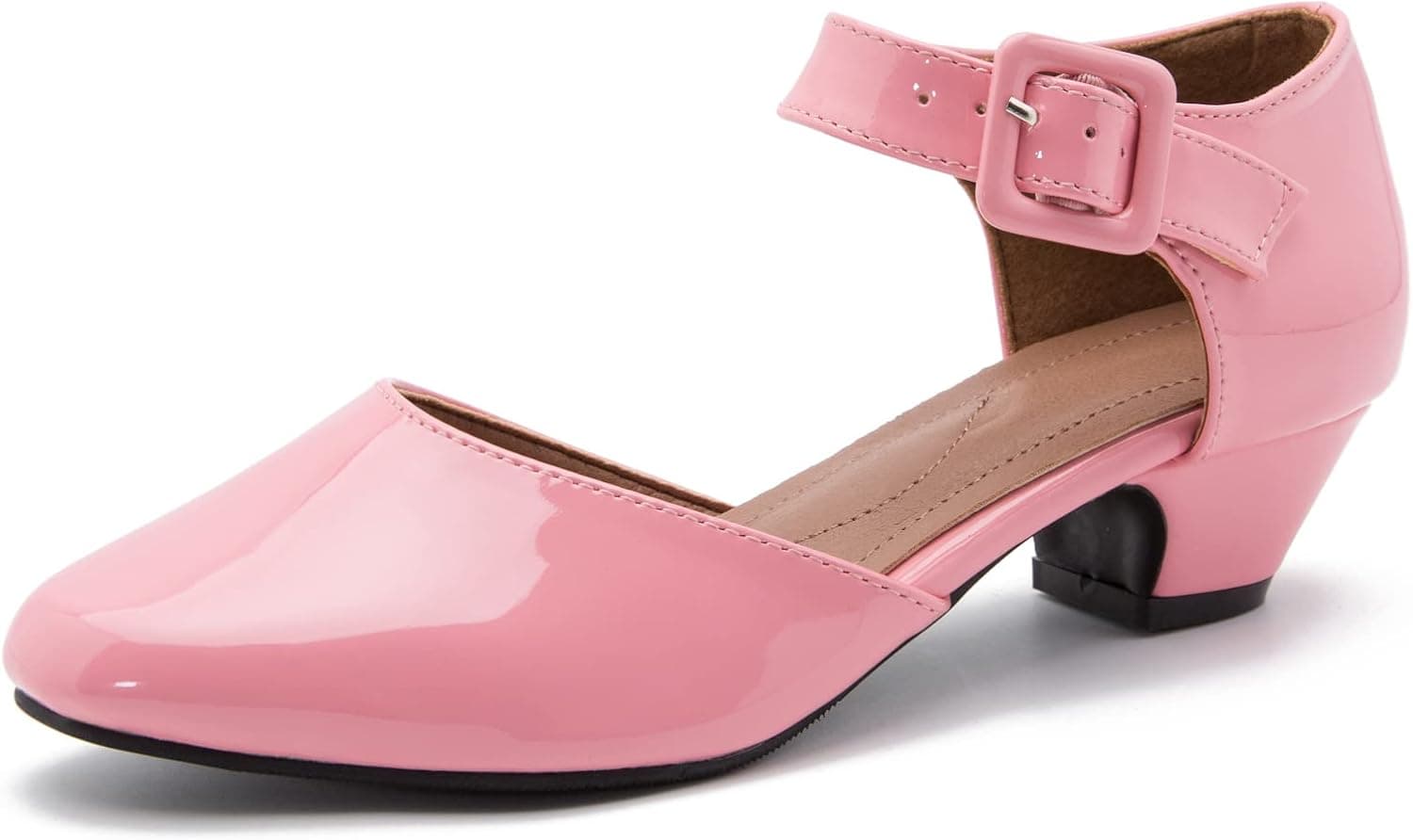 Enelauge Women's Ankle Strap Closed Toe Low Chunky Heel Dress Work Pumps