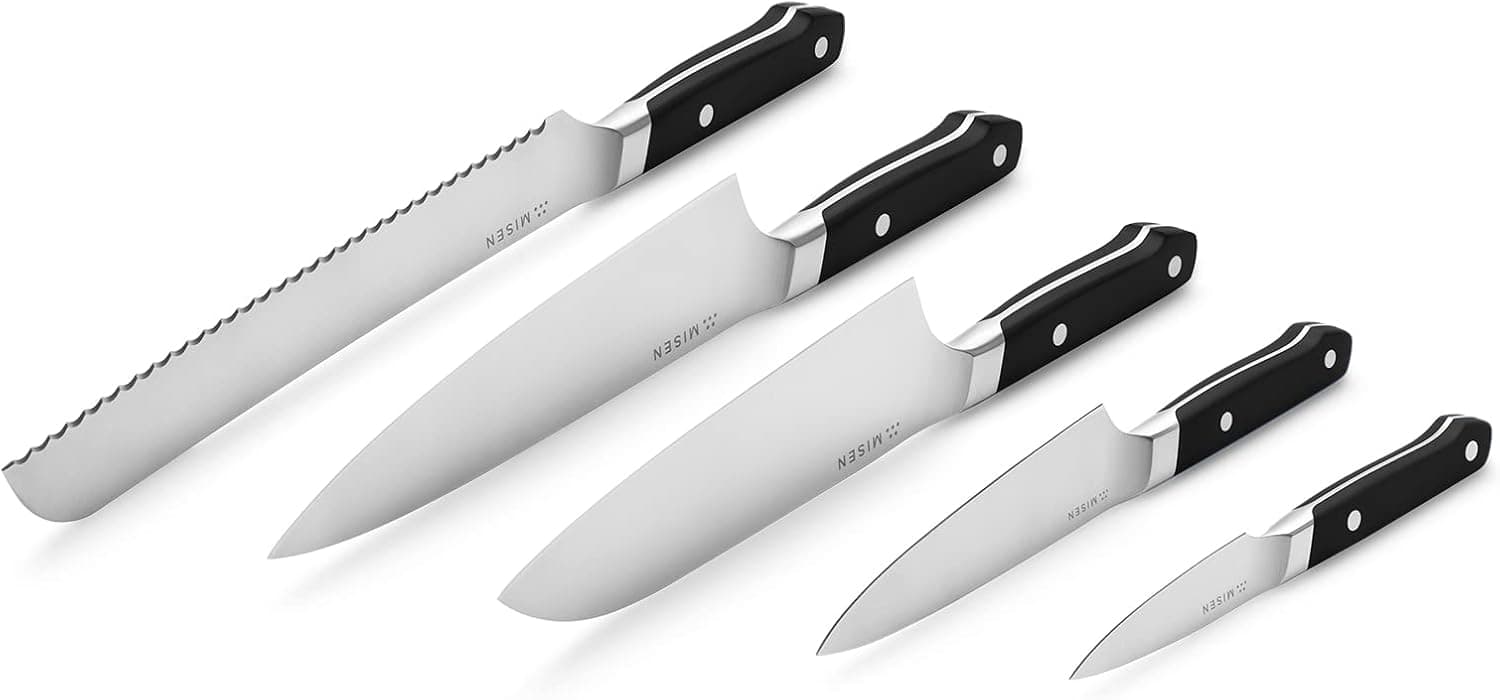 Misen Kitchen Knife Set - 5 Piece Professional Chef Knife Set with Serrated Knife, Paring Knife, Santoku Knife and Utility Knife, Black
