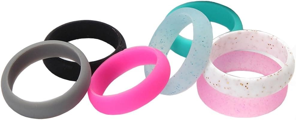 Silicone Wedding Ring for Women Comfort Fit Rings,Flexible Rubber Silicone Wedding Band,Outdoor Rings Great for Climbing, Crossfit, Gym, Electricians 7 PCS (5.5-6(16.5mm))