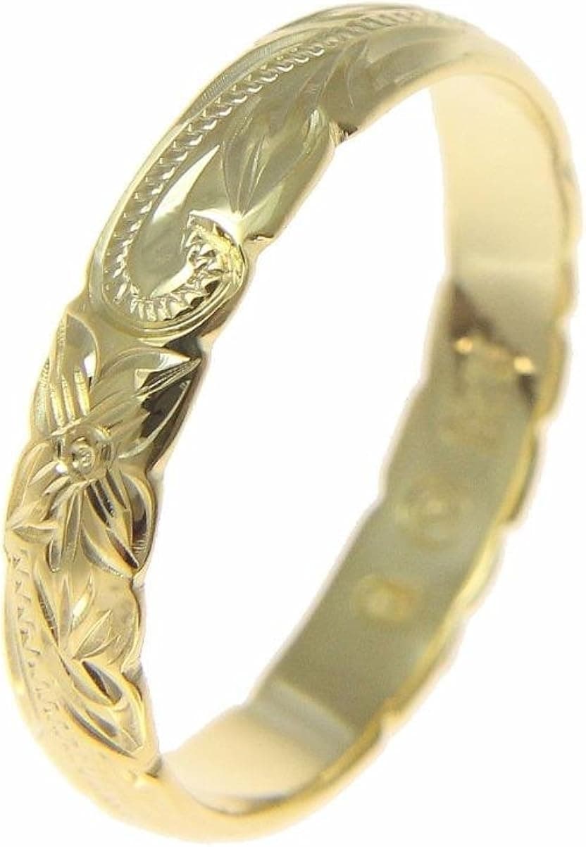 Arthur's Jewelry 925 Sterling Silver Yellow Gold Plated 4mm Hawaiian Scroll Cut Out Edge Ring Band Size 1 to 14
