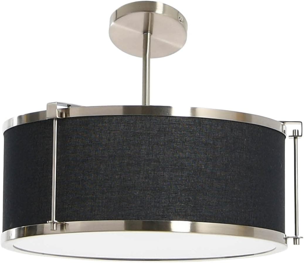 Robert Stevenson Lighting Harrison- Metal Semi-Flush Mount Ceiling Light with Captured Linen Shade, Black and Brushed Nickel