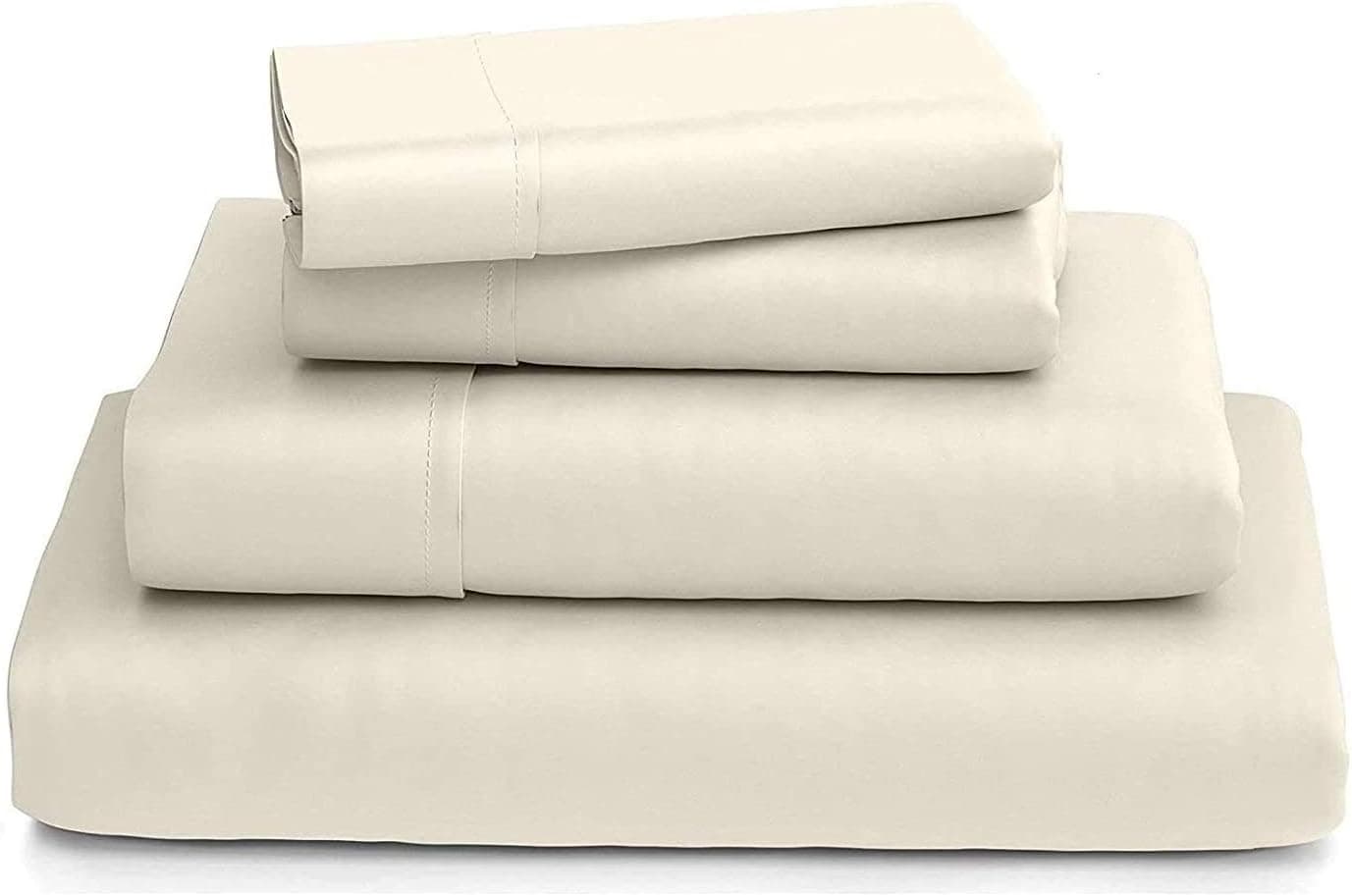 Twin Size Bed Sheets 600-Thread-Count Egyptian Cotton 4 Piece Sheet Set for Twin Size Mattress Super Soft, Breathable and Cooling Sheets with 15" Deep Pocket, Easy Care Twin Sheets, Ivory Solid