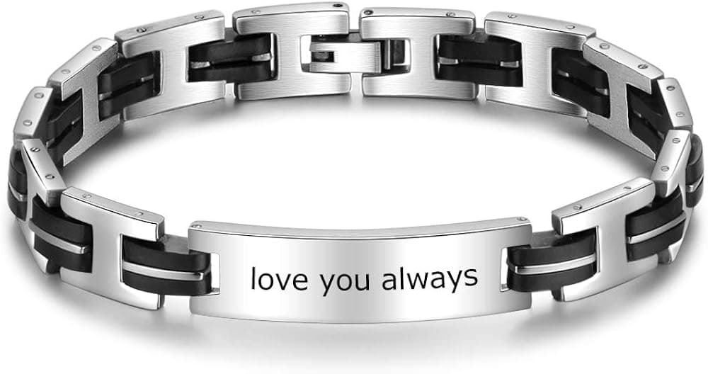 Mens Personalized Bracelet Custom Engraving Name ID Stainless Steel Wristband Bracelets Inspirational Jewelry Gift for Boyfriends Father