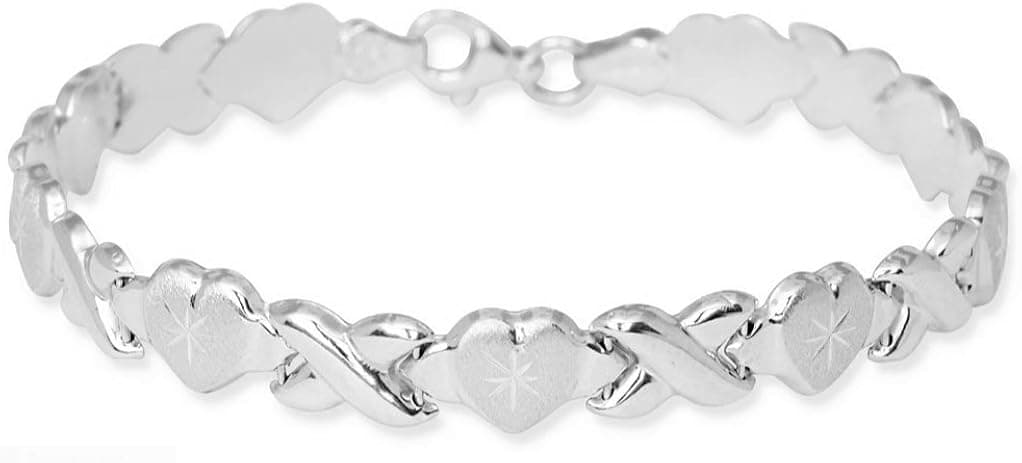 MCS Jewelry Sterling Silver Yellow OR White Stampato XOXO Friendship and Relationship Chain Bracelet