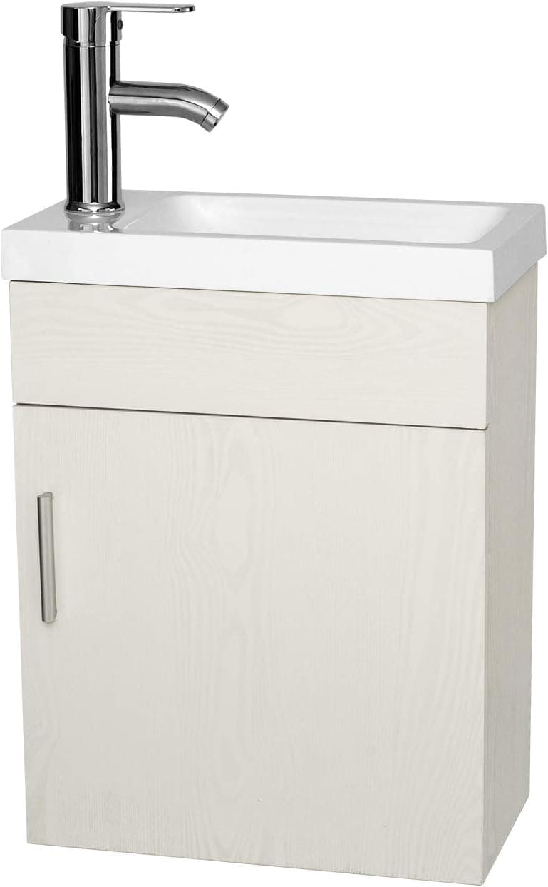 Puluomis 15.7" Bathroom Vanity, Modern Lavatory Wall-Mounted Vanity Set in White, Ceramic Vanity Top Counter Top Sink